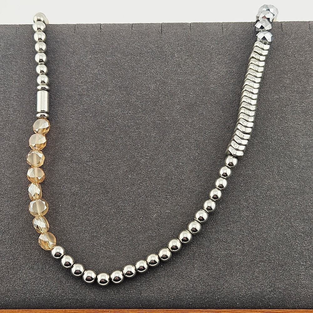 Cookie Lee Beaded Necklace Silver Gold Crystal Simple Minimalist Contemporary
